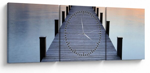 Tablou - Ponton de la Lacul Starnberger, Bavaria, Germania (cu ceas) (90x30 cm)