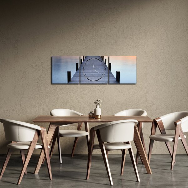 Tablou - Ponton de la Lacul Starnberger, Bavaria, Germania (cu ceas) (90x30 cm)
