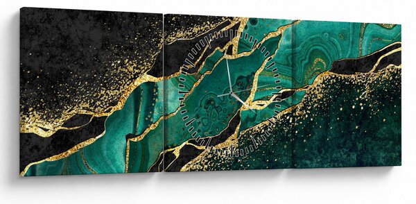 Tablou - Marmorat, petrol-auriu (cu ceas) (90x30 cm)