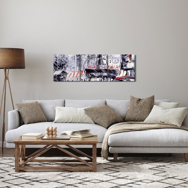 Tablou - Strada din Paris, pictură în ulei (cu ceas) (90x30 cm)