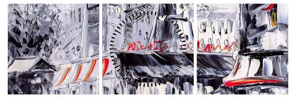 Tablou - Strada din Paris, pictură în ulei (cu ceas) (90x30 cm)