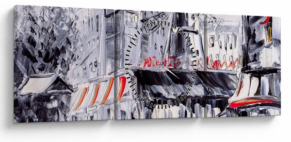 Tablou - Strada din Paris, pictură în ulei (cu ceas) (90x30 cm)