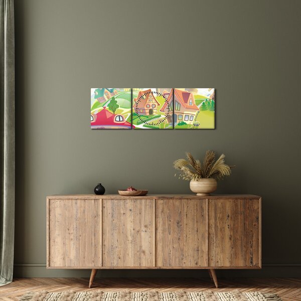Tablou - Orășel colorat (cu ceas) (90x30 cm)