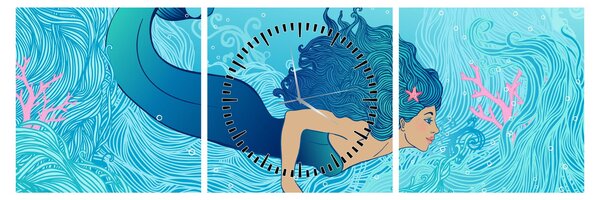 Tablou - Sirena (cu ceas) (90x30 cm)