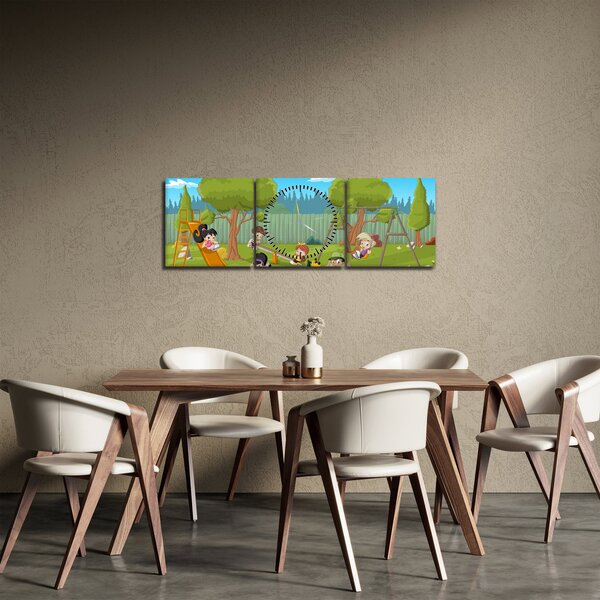Tablou - Copii la locul de joacă (cu ceas) (90x30 cm)