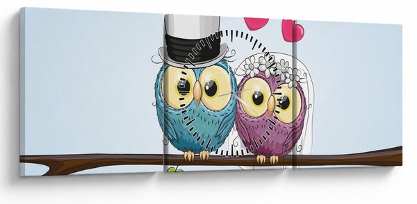 Tablou - Bufnițe îndrăgostite (cu ceas) (90x30 cm)
