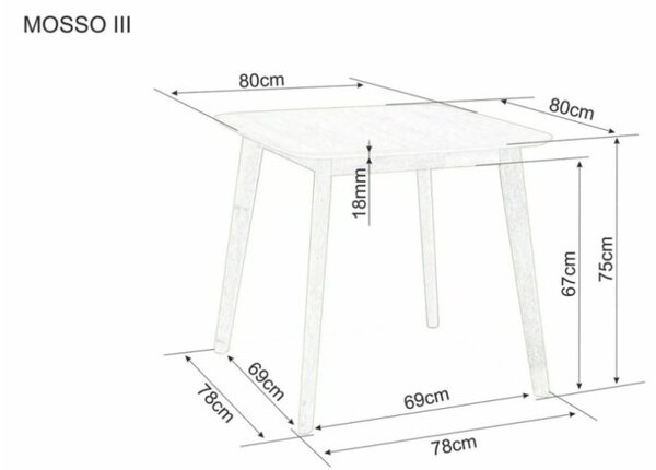 Masa cu blat in decor de stejar MOSSO III 80x80