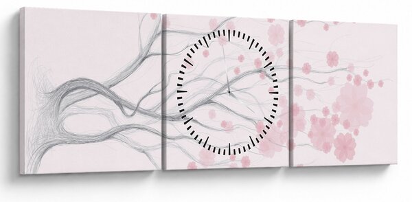Tablou - Flori roz (cu ceas) (90x30 cm)