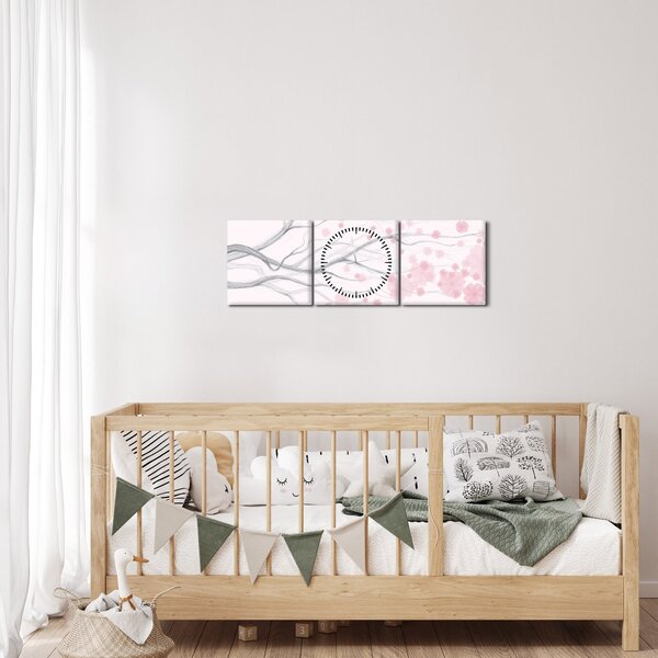 Tablou - Flori roz (cu ceas) (90x30 cm)