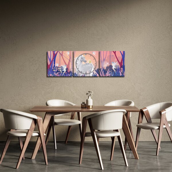 Tablou - Unicorn în pădurea fermecată (cu ceas) (90x30 cm)