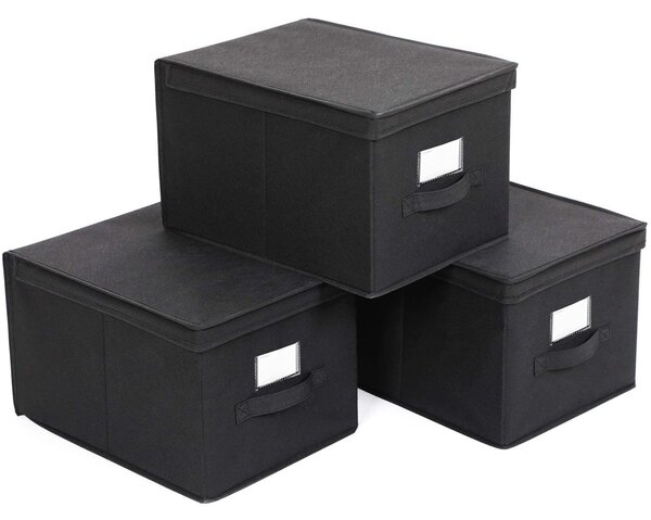 3 cutii de depozitare pliabile 40 x 30 x 25 cm, negre | SONGMICS