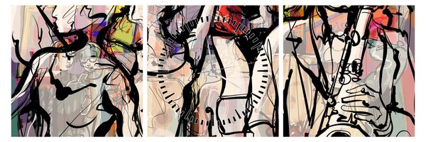 Tablou - Seara de jazz (cu ceas) (90x30 cm)