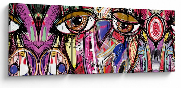 Tablou - Artă stradală - bufniță (cu ceas) (90x30 cm)