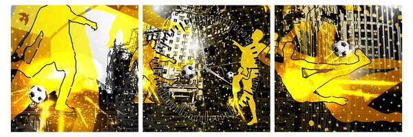Tablou - Fotbal în marele oraș (cu ceas) (90x30 cm)