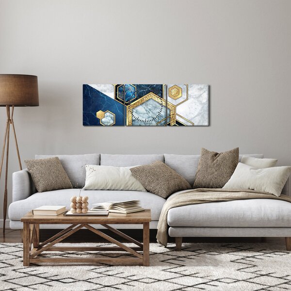 Tablou - Hexagoane de marmură (cu ceas) (90x30 cm)