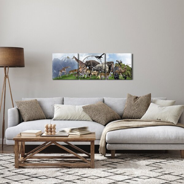 Tablou - Animale pe insulă (cu ceas) (90x30 cm)