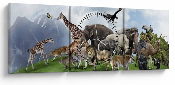 Tablou - Animale pe insulă (cu ceas) (90x30 cm)