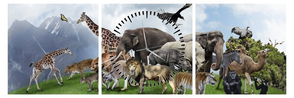 Tablou - Animale pe insulă (cu ceas) (90x30 cm)