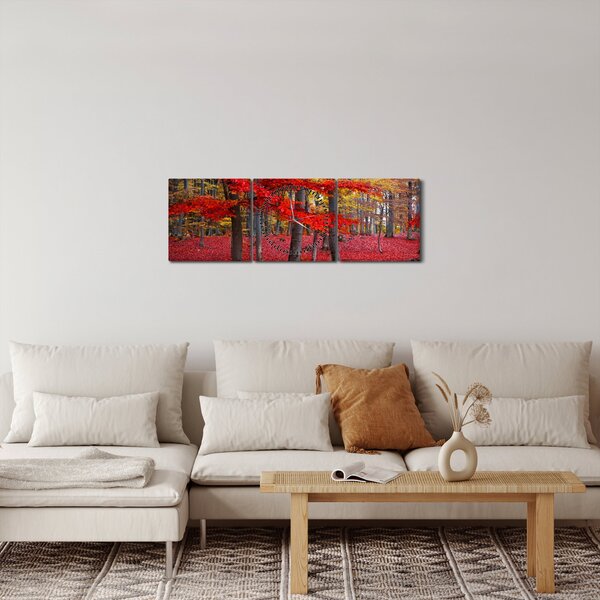 Tablou - Pădurea roșie (cu ceas) (90x30 cm)