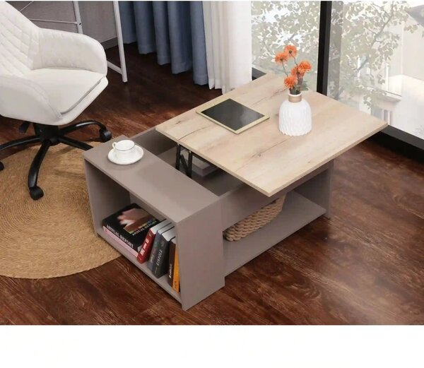 Masuta cafea DROP, bej/stejar, PAL, 80x60x42/56 cm