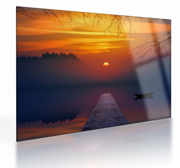 Tablou pe sticlă cu podul în apus de soare (70x50 cm)