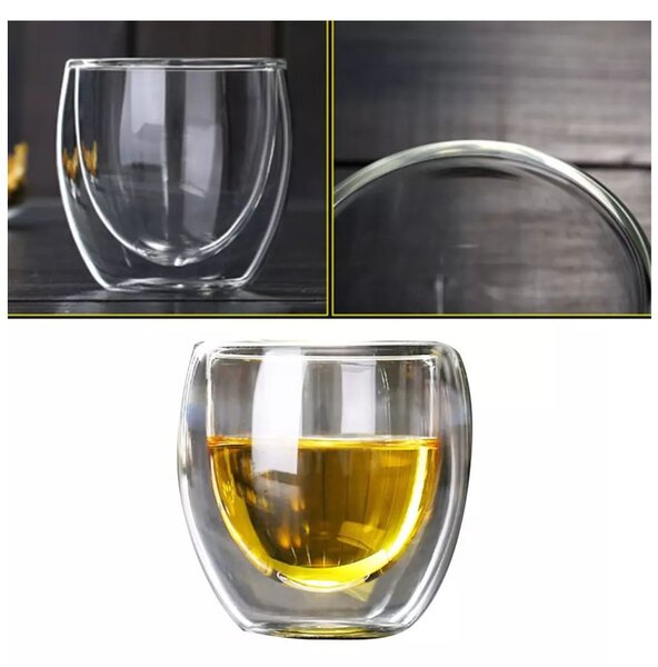 Pahar 250 ml din sticla Borosilicata cu pereti dubli