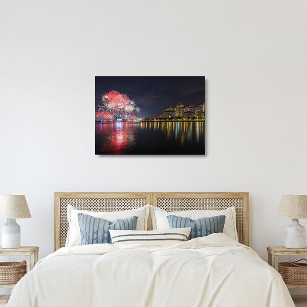 Tablou pe sticlă cu artificii in Singapur (70x50 cm)