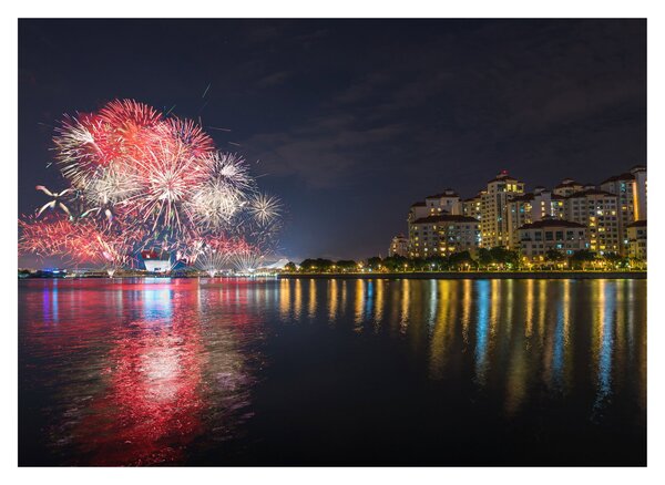 Tablou pe sticlă cu artificii in Singapur (70x50 cm)