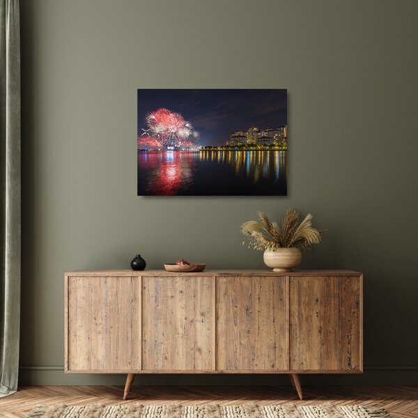 Tablou pe sticlă cu artificii in Singapur (70x50 cm)