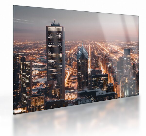 Tablou pe sticlă cu metropolă luminată (70x50 cm)