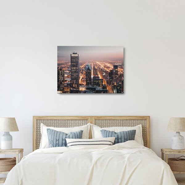 Tablou pe sticlă cu metropolă luminată (70x50 cm)