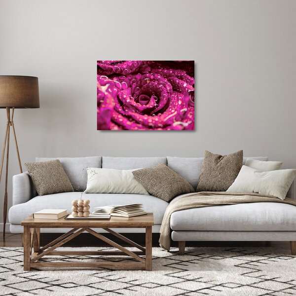 Tablou pe sticlă cu floarea trandafirului roz (70x50 cm)