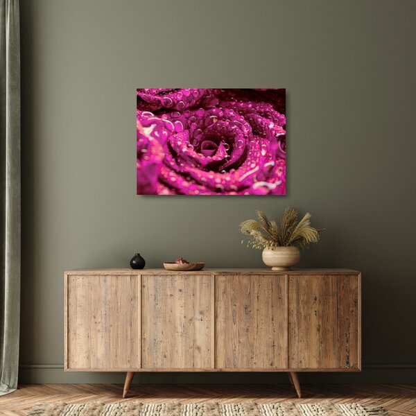 Tablou pe sticlă cu floarea trandafirului roz (70x50 cm)