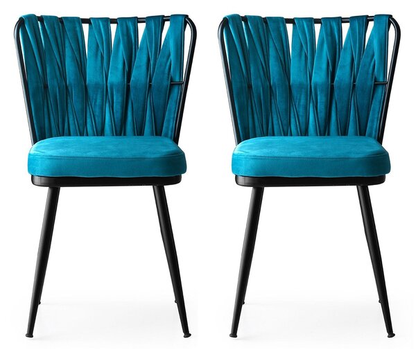 Set 2 scaune Kusakli 158, negru/albastru, metal/catifea, 46x82x43 cm