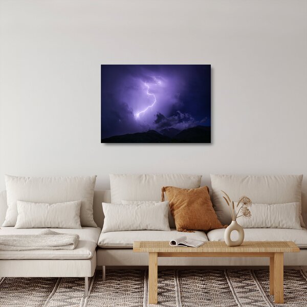 Tablou pe sticlă - cerul violet cu fulger (70x50 cm)