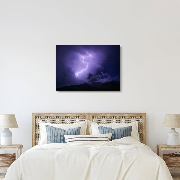 Tablou pe sticlă - cerul violet cu fulger (70x50 cm)