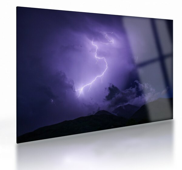 Tablou pe sticlă - cerul violet cu fulger (70x50 cm)