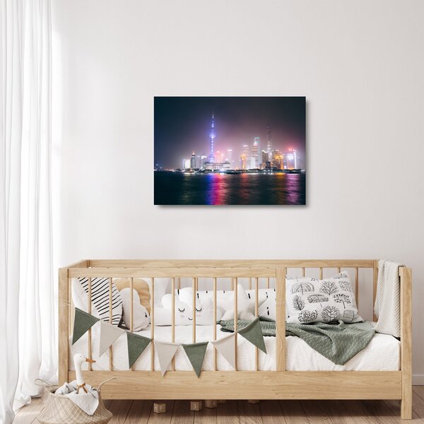 Tablou pe sticlă Shangai nocturn (70x50 cm)