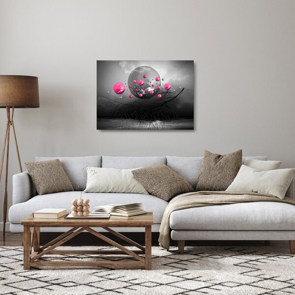 Tablou pe sticlă cu bile abstracte roz (70x50 cm)
