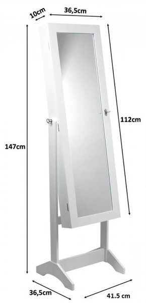 Dulap de bijuterii, cu oglinda, negru, 41,5x36,5x147 cm