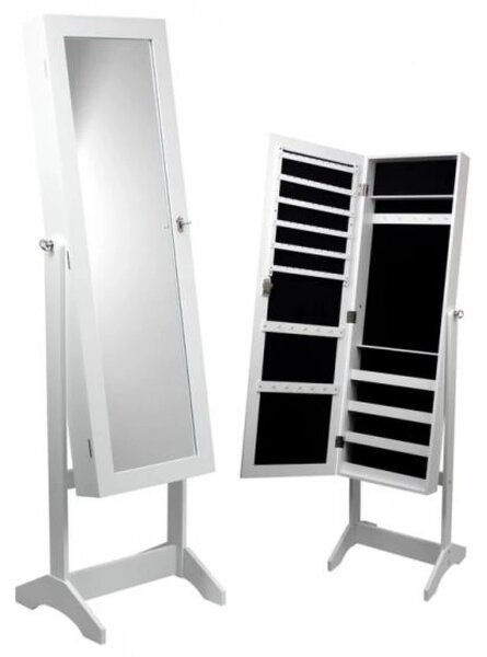 Dulap de bijuterii, cu oglinda, negru, 41,5x36,5x147 cm