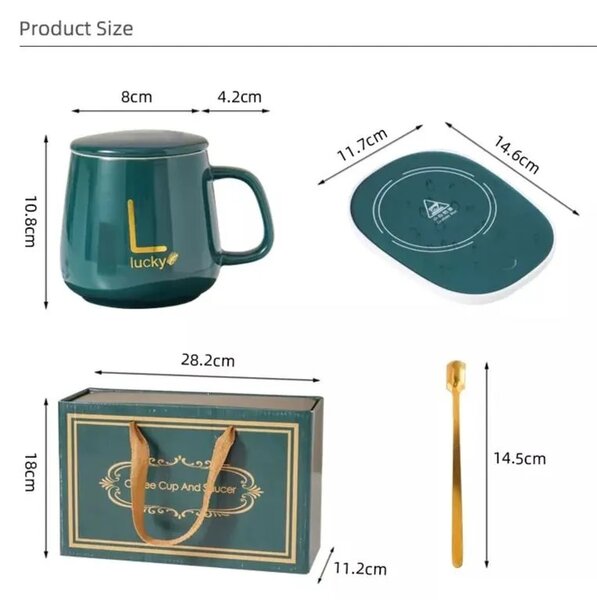 Oferta 1+1, Cana din ceramica si suport pentru mentinere calda, 350 ml