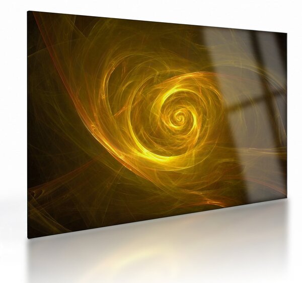 Tablou pe sticlă cu spirala abstractă în galben (70x50 cm)