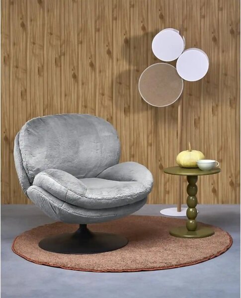 Fotoliu SHELL, blana artificiala gri - Lapit 06, 80x87x86 cm