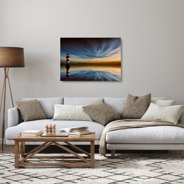 Tablou pe sticlă cu farul în mare (70x50 cm)