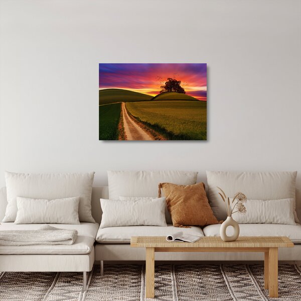 Tablou pe sticlă câmpului cu apus de soare (70x50 cm)