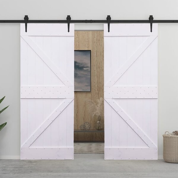 Ușă glisantă cu set feronerie,alb, 80 x 210 cm, lemn masiv de pin