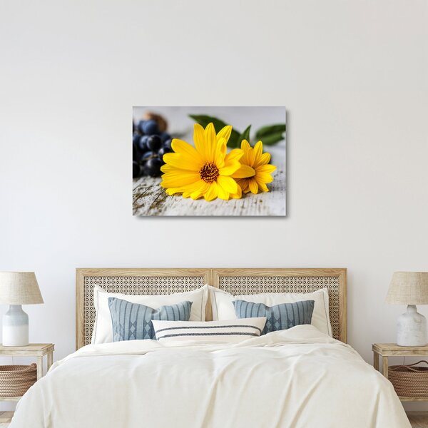 Tablou pe sticlă cu flori galbene (70x50 cm)