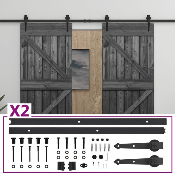 Ușă glisantă + set feronerie,negru,100x210cm, lemn masiv de pin