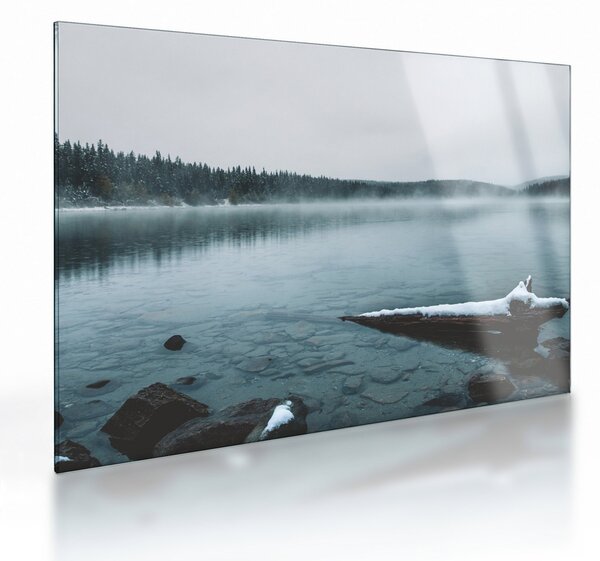 Tablou pe sticlă - lacul nordic înghețat (70x50 cm)